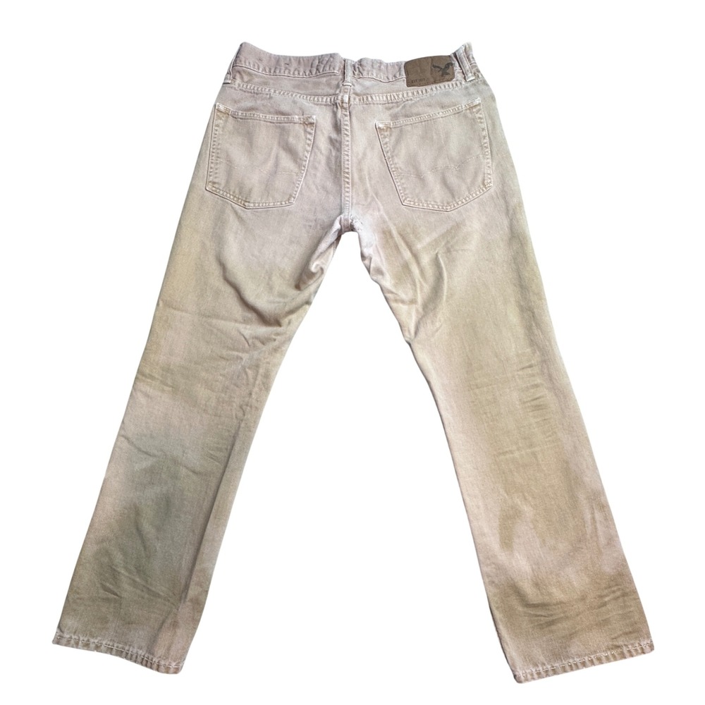 American Eagle Slim Straight Jeans Mens 32x30 (32x27) Khaki‎ Tan Faded Denim